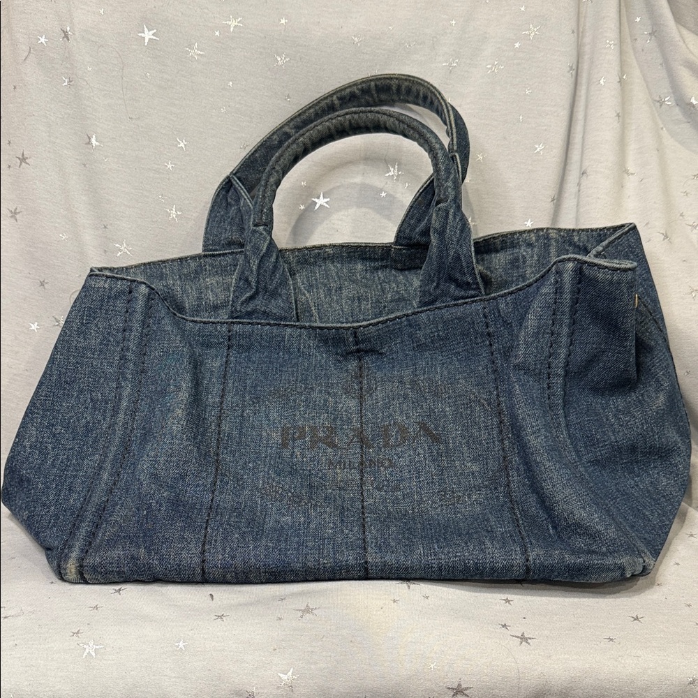 Prada Canapa Blue Denim Tote Bag Medium
